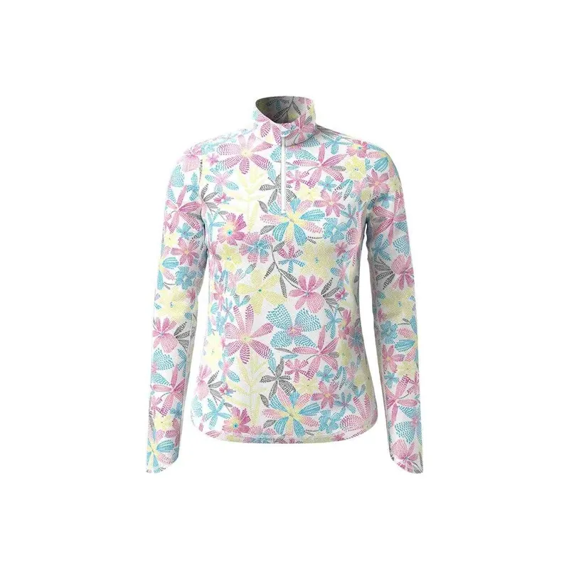 Callaway Chev Floral Printed Half Zip Brilliant White